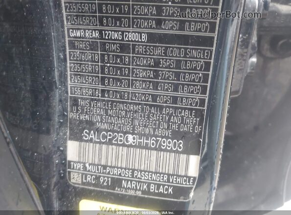 SALCP2BG9HH679903 2017 LAND ROVER DISCOVERY SPORT Black Vista del compartimento del motor