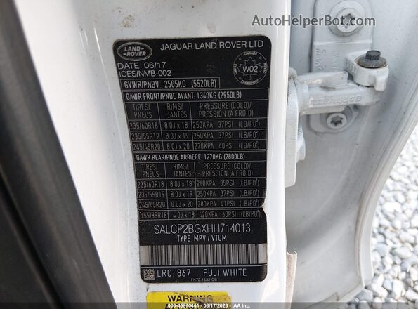 SALCP2BGXHH714013 2017 LAND ROVER DISCOVERY SPORT White ძრავის განყოფილების ხედი