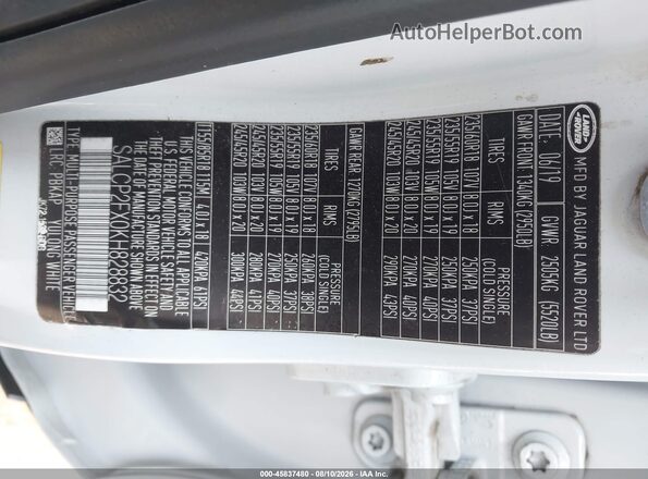 SALCP2FX0KH828832 2019 LAND ROVER DISCOVERY SPORT White Engine compartment view