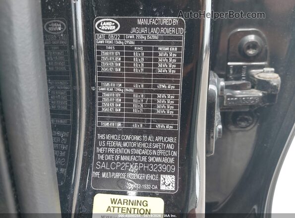 SALCP2FX5PH323909 2023 LAND ROVER DISCOVERY SPORT Black Вид підкапотного простору