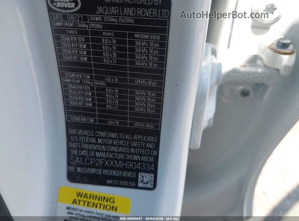 SALCP2FXXMH904334 2021 LAND ROVER DISCOVERY SPORT Белый Вид подкапотного пространства
