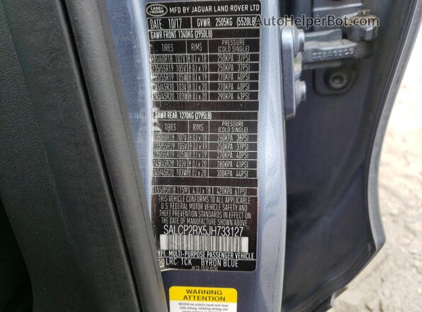 SALCP2RX5JH733127 2018 LAND ROVER DISCOVERY Blue Vista del compartimento del motor