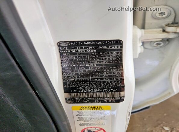 SALCR2BG5HH706797 2017 LAND ROVER DISCOVERY White 360 interior view
