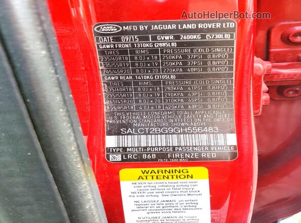 SALCT2BG9GH556483 2016 LAND ROVER DISCOVERY Red Widok komory silnika