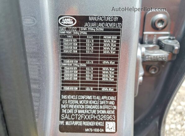 SALCT2FXXPH326963 2023 LAND ROVER DISCOVERY Gray VIN კოდის სტიკერის ხედი