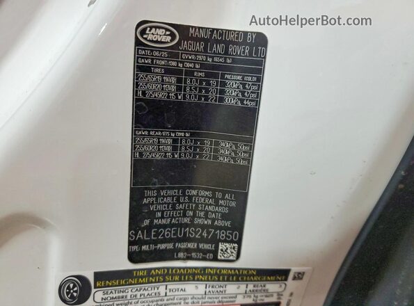 SALE26EU1S2471850 2025 LAND ROVER DEFENDER White Vista interior de 360 grados