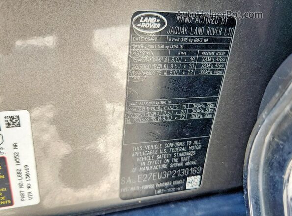SALE27EU3P2130169 2023 LAND ROVER DEFENDER Gray Vista de la etiqueta del VIN