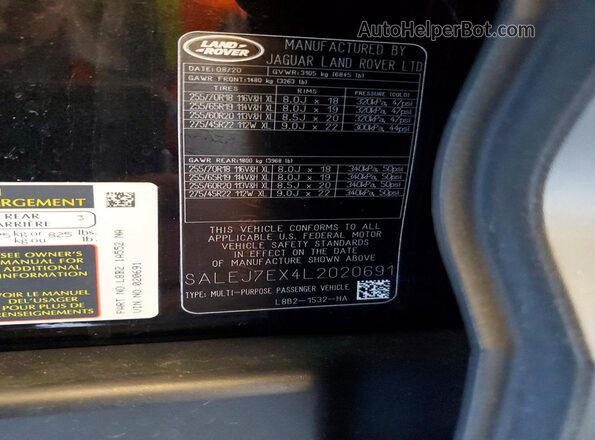 SALEJ7EX4L2020691 2020 LAND ROVER DEFENDER Black 360 interior view