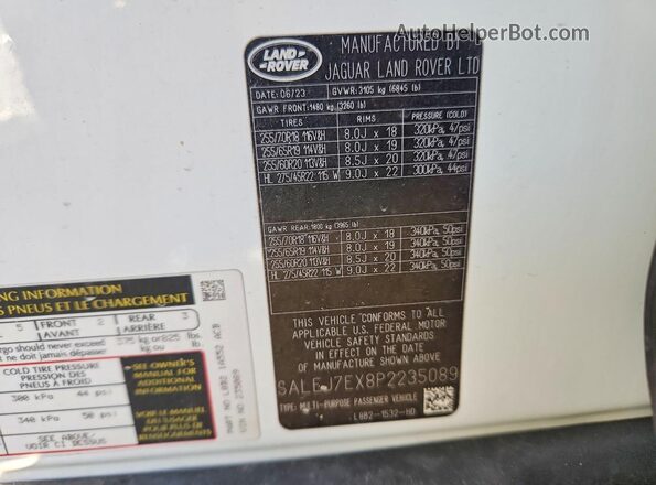 SALEJ7EX8P2235089 2023 LAND ROVER DEFENDER White VIN կոդի պիտակի տեսք