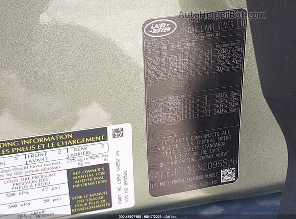 SALEJ7RX5N2095526 2022 LAND ROVER DEFENDER Green ძრავის განყოფილების ხედი