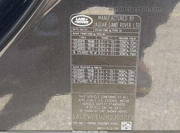 SALEWFEU2R2353773 2024 LAND ROVER DEFENDER Gray Widok komory silnika