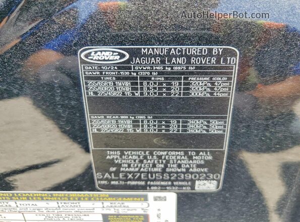 SALEX7EU5S2390230 2025 LAND ROVER DEFENDER Черный Панорамный вид салона 360°
