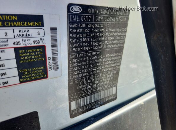 SALGR2FV5HA362133 2017 LAND ROVER RANGE White VIN կոդի պիտակի տեսք