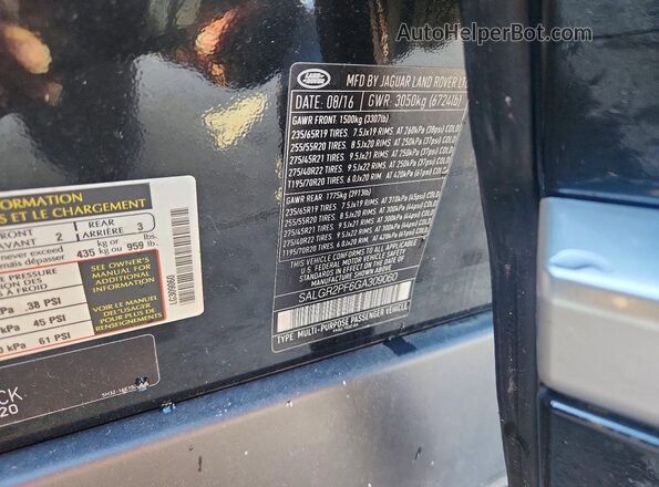 SALGR2PF6GA309060 2016 LAND ROVER RANGE Black VIN sticker view