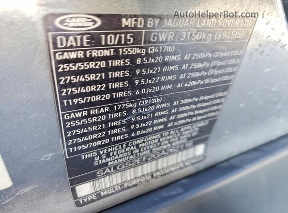 SALGS2EF2GA262116 2016 LAND ROVER RANGE ROVER Gray 