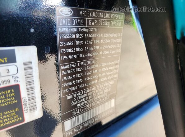 SALGS2EF9GA248357 2016 LAND ROVER RANGE Turquoise Вид наклейки з VIN-кодом