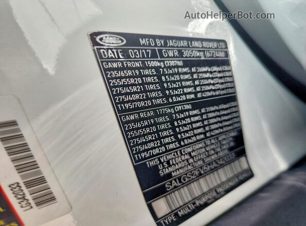 SALGS2FV5HA342033 2017 LAND ROVER RANGE White VIN sticker view