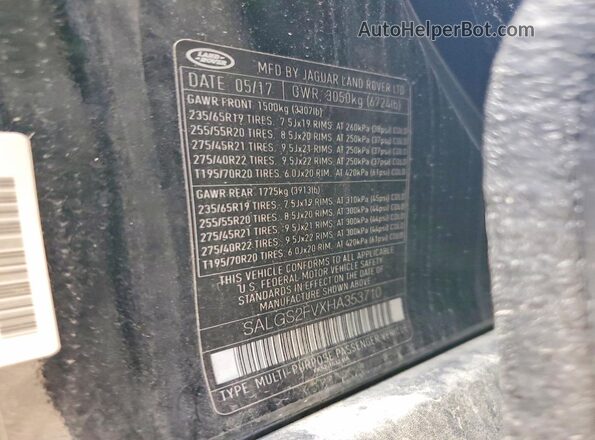 SALGS2FVXHA353710 2017 LAND ROVER RANGE Black ძრავის განყოფილების ხედი