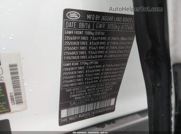 SALGS2PF8GA306911 2016 LAND ROVER RANGE ROVER Белый Вид подкапотного пространства