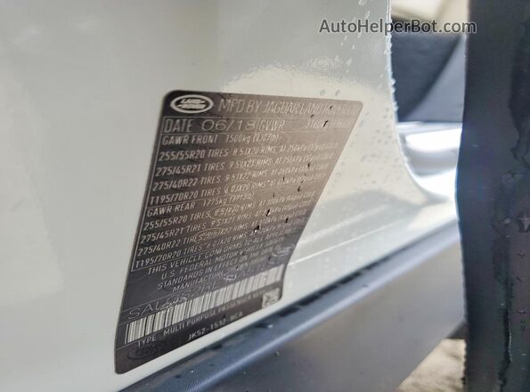 SALGS2RE1JA515516 2018 LAND ROVER RANGE White VIN კოდის სტიკერის ხედი