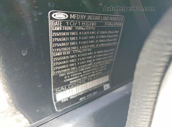 SALGS2RE1KA531670 2019 LAND ROVER RANGE Black VIN կոդի պիտակի տեսք