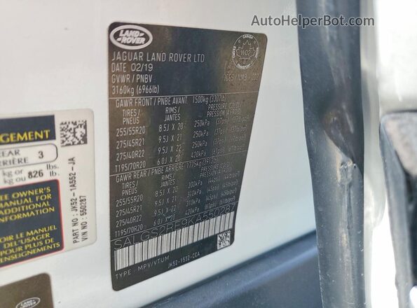 SALGS2RE9KA550287 2019 LAND ROVER RANGE White Вид підкапотного простору