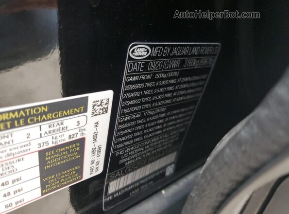 SALGS2SE8MA419591 2021 LAND ROVER RANGE Gray VIN კოდის სტიკერის ხედი