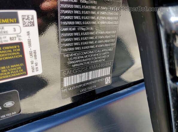 SALGS2SEXMA446484 2021 LAND ROVER RANGE Черный Вид наклейки с VIN-кодом
