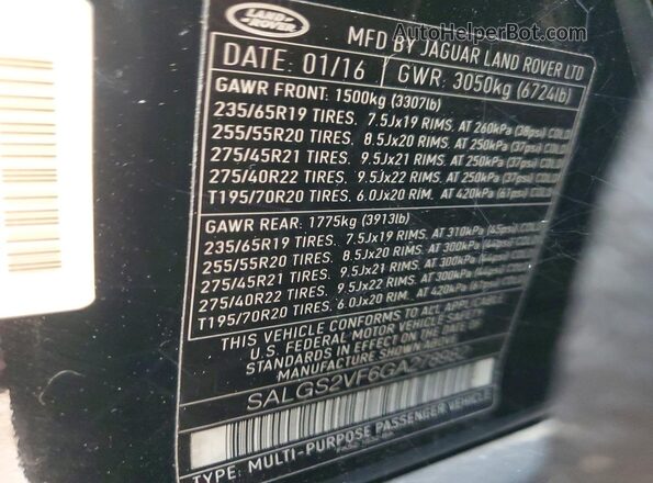 SALGS2VF6GA278982 2016 LAND ROVER RANGE Black Widok naklejki z numerem VIN