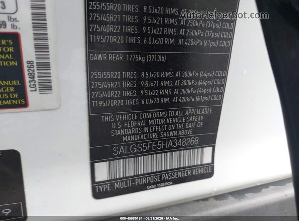 SALGS5FE5HA348268 2017 LAND ROVER RANGE ROVER White Vista del compartimento del motor