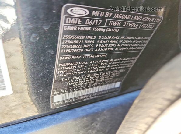 SALGS5FE8HA356896 2017 LAND ROVER RANGE Black Vista de la etiqueta del VIN