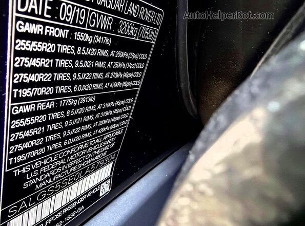 SALGS5SE0LA579304 2020 LAND ROVER RANGE Черный 