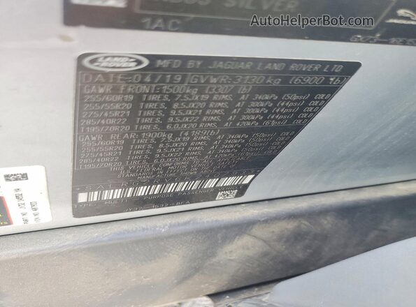 SALRG2RV6K2407933 2019 LAND ROVER DISCOVERY Silver Widok naklejki z numerem VIN
