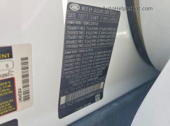 SALRHBBV4HA042304 2017 LAND ROVER DISCOVERY White Vista de la etiqueta del VIN