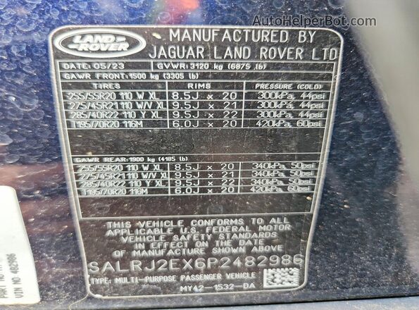 SALRJ2EX6P2482986 2023 LAND ROVER DISCOVERY Синий Панорамный вид салона 360°