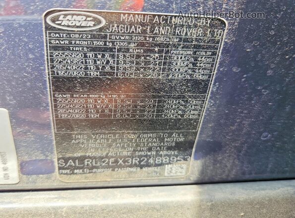 SALRL2EX3R2488953 2024 LAND ROVER DISCOVERY Blue სალონის 360-გრადუსიანი ხედი