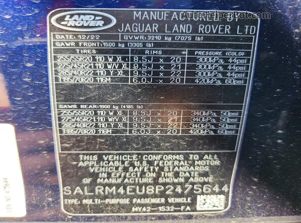 SALRM4EU8P2475644 2023 LAND ROVER DISCOVERY Blue Widok naklejki z numerem VIN