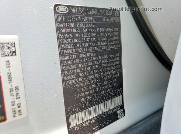 SALRR2RV7JA079100 2018 LAND ROVER DISCOVERY White Vista de la etiqueta del VIN
