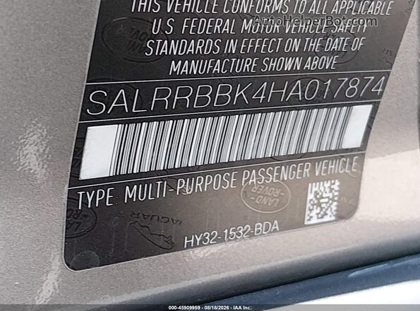 SALRRBBK4HA017874 2017 LAND ROVER DISCOVERY Brown Widok komory silnika