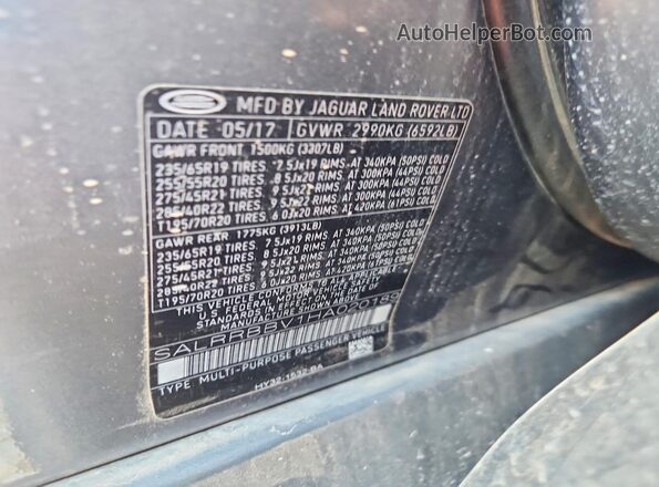 SALRRBBV1HA020189 2017 LAND ROVER DISCOVERY Gray Widok naklejki z numerem VIN