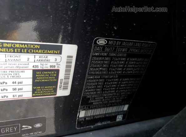 SALRRBBV4HA024933 2017 LAND ROVER DISCOVERY Black VIN sticker view