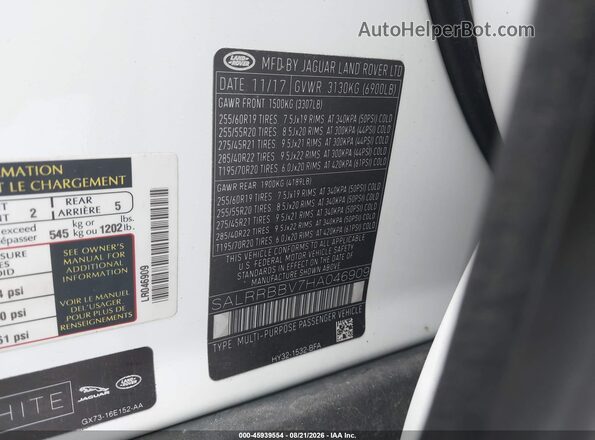 SALRRBBV7HA046909 2017 LAND ROVER DISCOVERY White Widok komory silnika