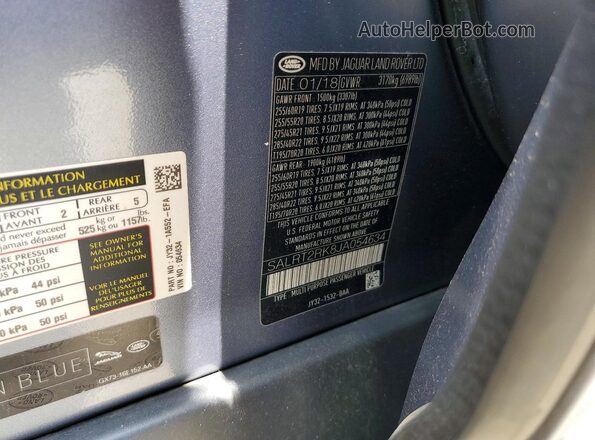 SALRT2RK8JA054634 2018 LAND ROVER DISCOVERY Blue Widok naklejki z numerem VIN