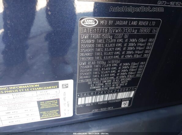 SALRT2RV0K2400875 2019 LAND ROVER DISCOVERY Blue Вид підкапотного простору