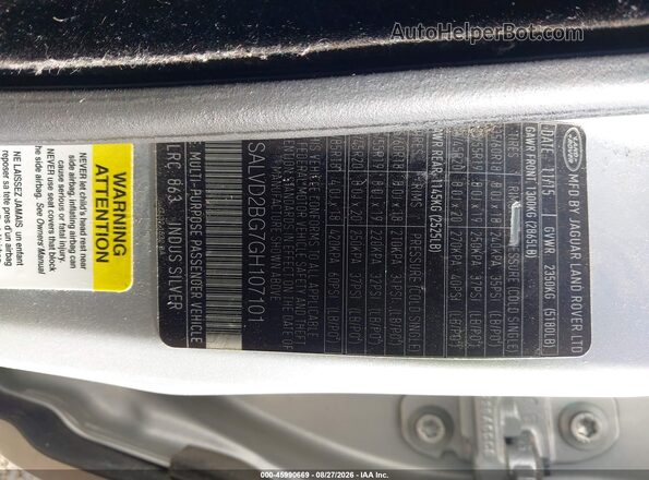 SALVD2BG7GH107101 2016 LAND ROVER RANGE ROVER EVOQUE Серебряный Вид подкапотного пространства