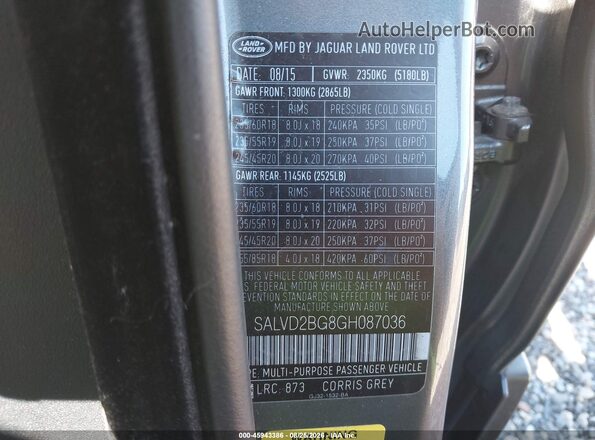 SALVD2BG8GH087036 2016 LAND ROVER RANGE ROVER EVOQUE Gray Vista del compartimento del motor
