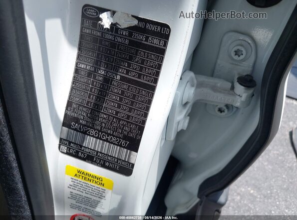 SALVP2BG1GH082767 2016 LAND ROVER RANGE ROVER EVOQUE Белый Вид подкапотного пространства