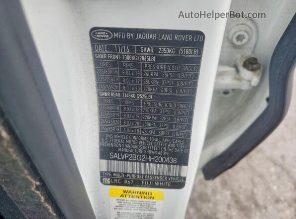SALVP2BG2HH200438 2017 LAND ROVER RNG White Панорамний вид салону 360°