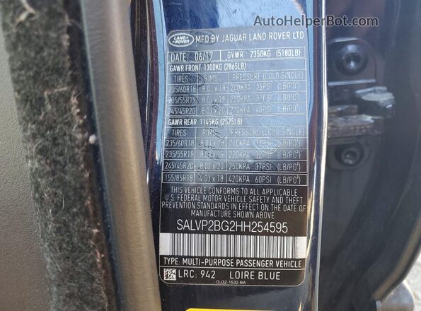 SALVP2BG2HH254595 2017 LAND ROVER RANGE Черный Вид подкапотного пространства