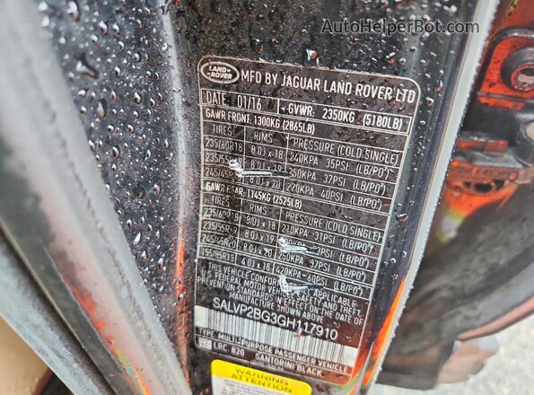 SALVP2BG3GH117910 2016 LAND ROVER RANGE Black VIN კოდის სტიკერის ხედი